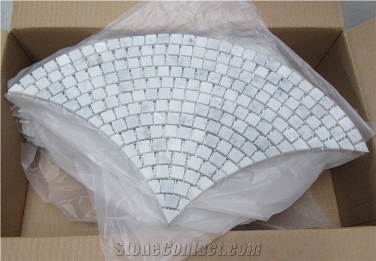 Carrara White Marble Mosaic Tiles, Italy White Marble Mosaic, Fanshaped/Sector Mosaics,Pebble Mosaics for Wall, Floor