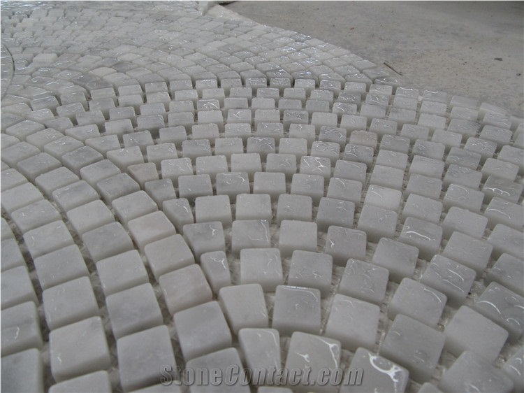 Carrara White Marble Mosaic Tiles, Italy White Marble Mosaic, Fanshaped/Sector Mosaics,Pebble Mosaics for Wall, Floor