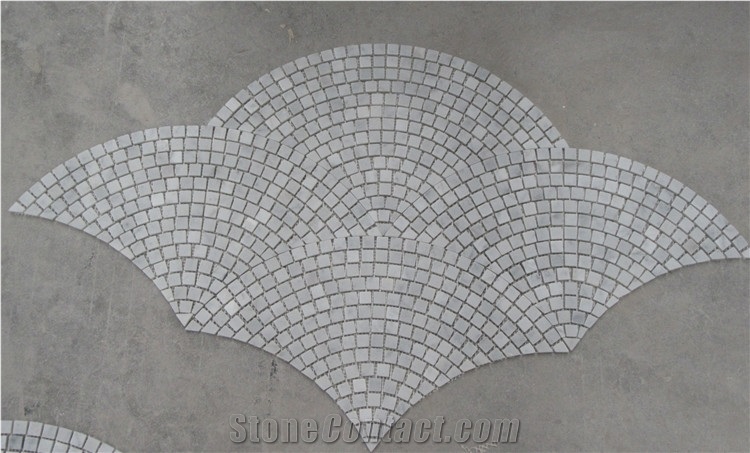 Carrara White Marble Mosaic Tiles, Italy White Marble Mosaic, Fanshaped/Sector Mosaics,Pebble Mosaics for Wall, Floor