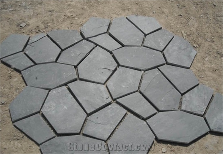 China Black Slate Flagstone on Net,Black Slate Flagstone,China Black Slate Paving, Floor Covering