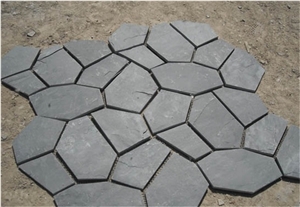 China Black Slate Flagstone on Net,Black Slate Flagstone,China Black Slate Paving, Floor Covering