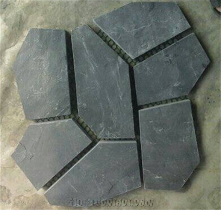 China Black Slate Flagstone on Net,Black Slate Flagstone,China Black Slate Paving, Floor Covering