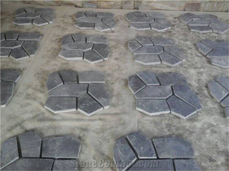 China Black Slate Flagstone on Net,Black Slate Flagstone,China Black Slate Paving, Floor Covering