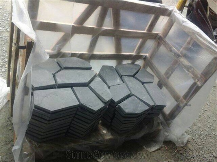 China Black Slate Flagstone on Net,Black Slate Flagstone,China Black Slate Paving, Floor Covering