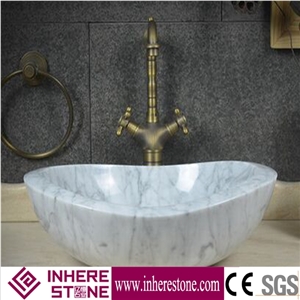 Carrara White Marble Vessel Sink, Bianco Carrara Bathroom Wash Basin, Oval Sinks