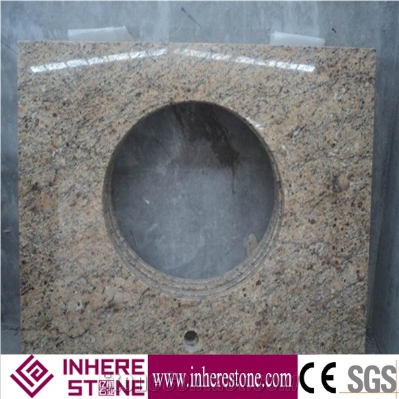 New Venetian Gold, Brazil Gold Yellow Granite Bathroom Vanity Top Wt Rectangular Vessel Sink Pre-Attached