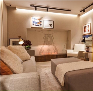 Neolith Estatuario Feature Wall with Fireplace Neolith Estatuario Feature Wall with Fireplace