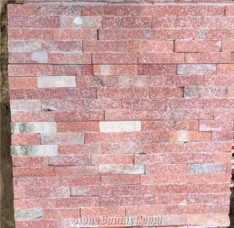 Pink Quartzite Stone Veneer,Pink Cultured Stone Veneer, Pink Stone Veneer for Wall Cladding Inside