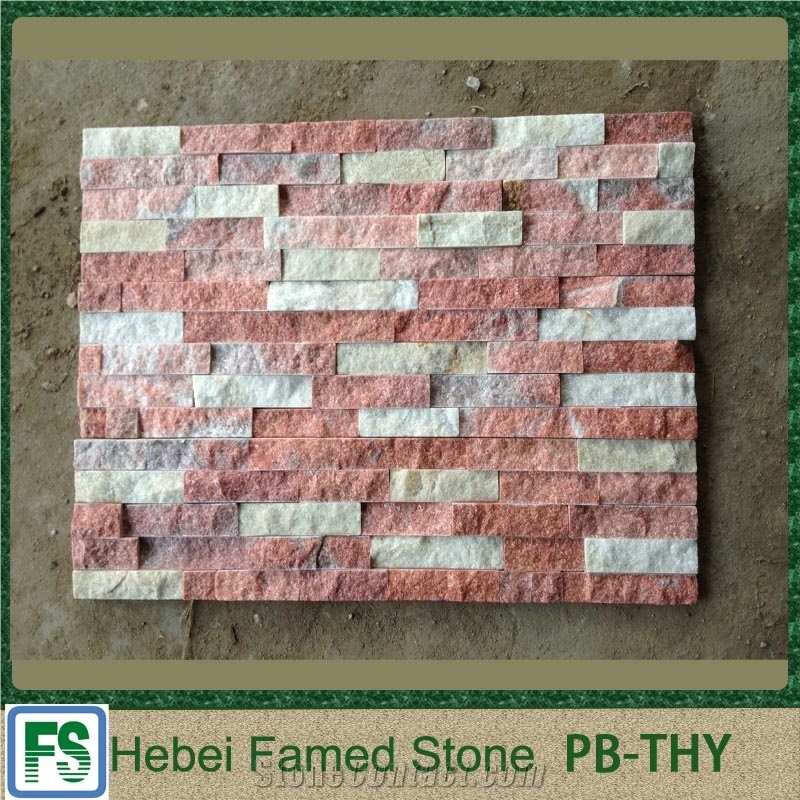 Pink Quartzite Stone Veneer,Pink Cultured Stone Veneer, Pink Stone Veneer for Wall Cladding Inside