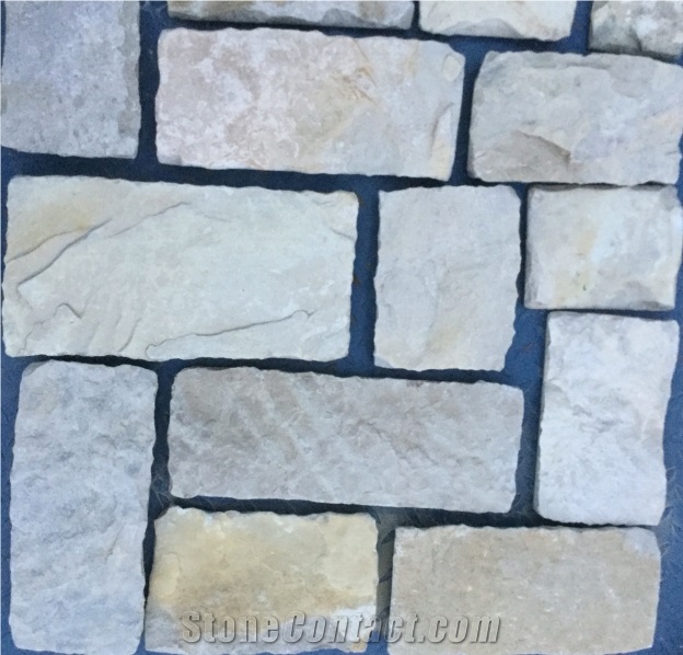 Sandstone Corner Stone in White, Natural Surface Hard Corner Stone Brick with Loose Pieces,New Castle Corner Stone,Castle Rock Veneer