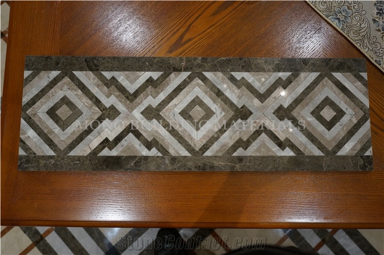 120*600mm Dimond Border Design, Brown and White Marble Border Tile, Laminated Border Indoor Design 