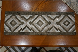 120*600mm Dimond Border Design, Brown and White Marble Border Tile, Laminated Border Indoor Design 