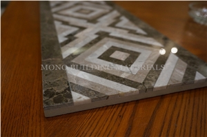 120*600mm Dimond Border Design, Brown and White Marble Border Tile, Laminated Border Indoor Design 