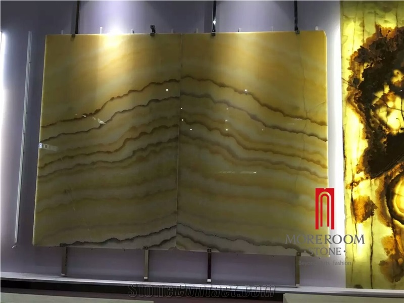 Bookmatch Design Led Light Translucent Yellow Onyx Slabs & Tiles