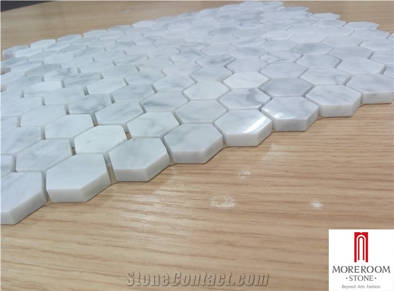 Carrara Bianco 3" Hexagon Marble Mosaic Tile