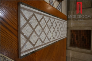 Marble Border Design, Marble Mosaic Border,Carrara White and Emperador Light Marble Mosaic Border Tile
