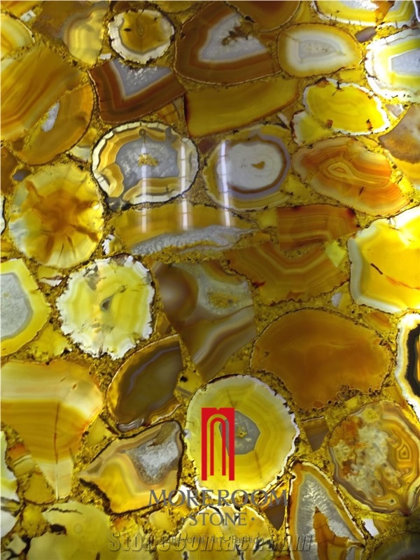 Yellow Semiprecious Stone Slab with Led Light Countertop