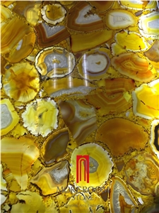 Yellow Semiprecious Stone Slab with Led Light Countertop