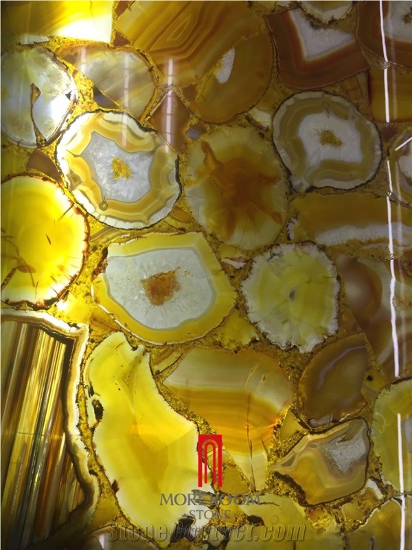 Yellow Semiprecious Stone Slab with Led Light Countertop