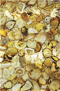 Yellow Semiprecious Stone Slab with Led Light Countertop
