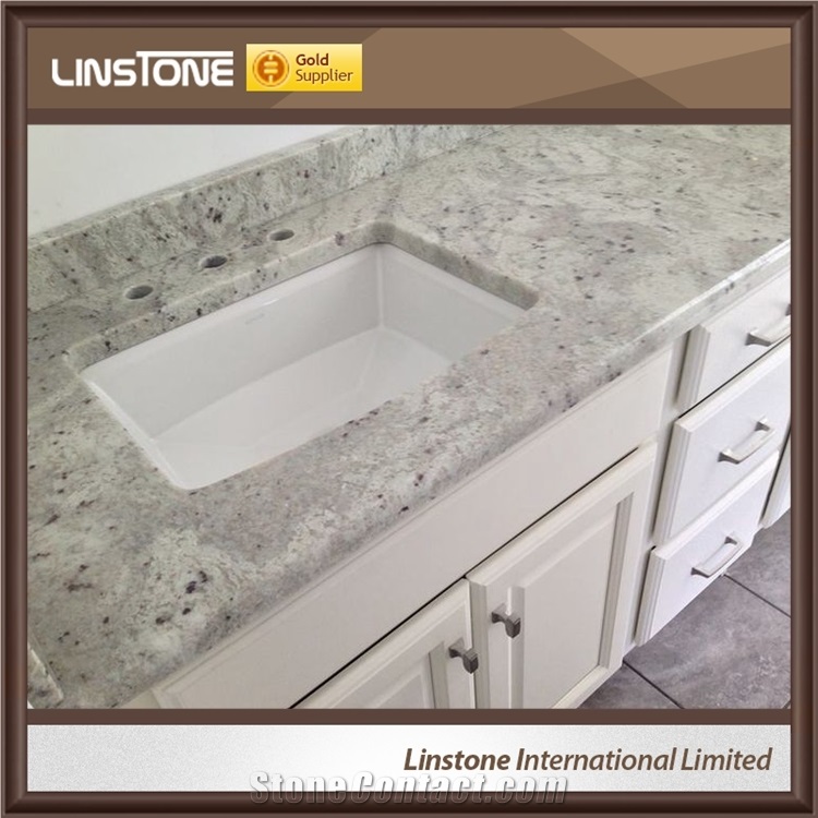 Manufacture Prefab Double Sink River White Granite Bathroon Vanity Top for Sale