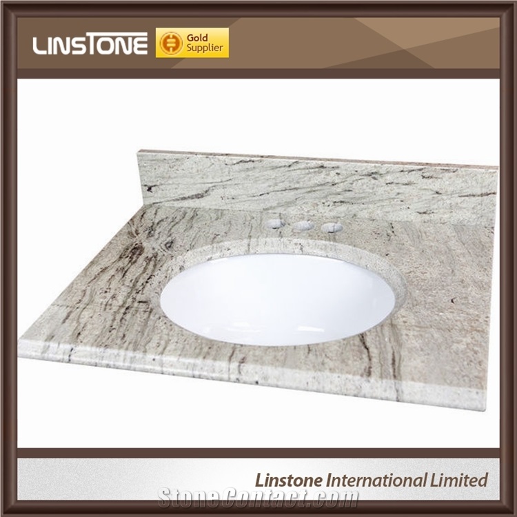 Manufacture Prefab Double Sink River White Granite Bathroon Vanity Top for Sale