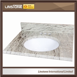 Manufacture Prefab Double Sink River White Granite Bathroon Vanity Top for Sale