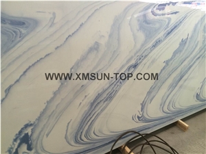 Blue Wave Nano Crystallized Glass Stone Slab & Tile/ Microlite Glass Stone/Ripple Patterns Nano Glass/China Manmade&Artificial Stone for Wall Panel & Flooring Decoration/Polished Blue Vein Nano Glass