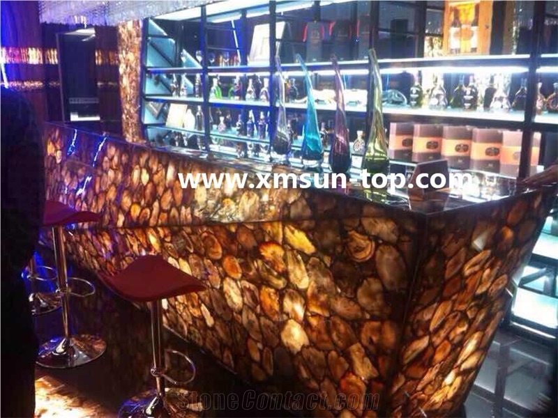 Brown Petrified Wood Semiprecious Bar Top/Reception Top/Engineered Stone Countertop/Solid Surface Top/Kitchen Countertop