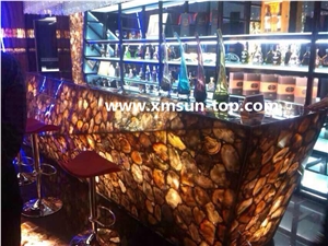 Brown Petrified Wood Semiprecious Bar Top/Reception Top/Engineered Stone Countertop/Solid Surface Top/Kitchen Countertop