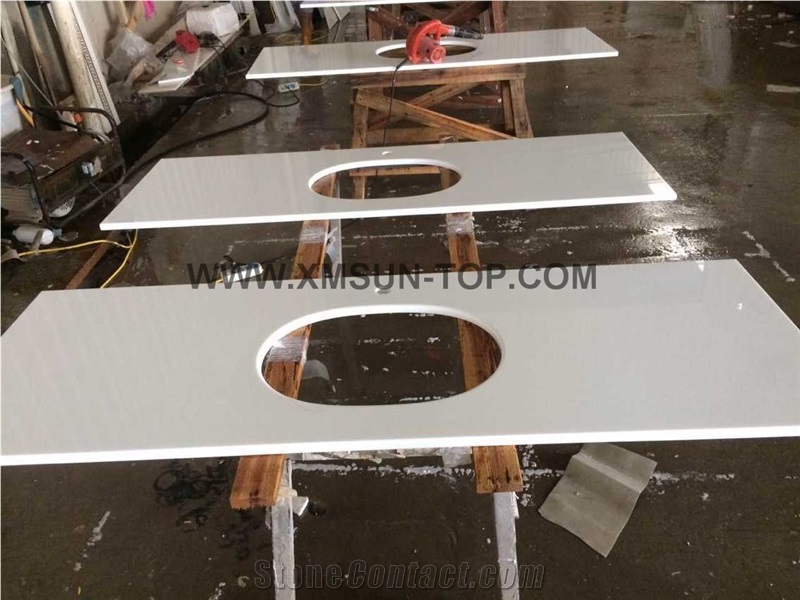 Pure White Nano Crystallized Glass Stone Vanity Top / Microlite Glass Stone Bathroom Top /Nano Glass Bath Top /China Manmade&Artificial Stone Vanity Top/ Interior Decoration/White Countertop