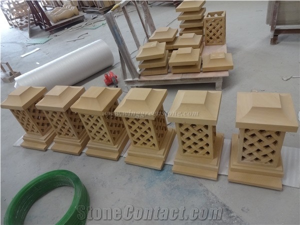 Beige Sandstone Lantern Pattern,Decoration for Garden,Park,Buy Direct from Factory