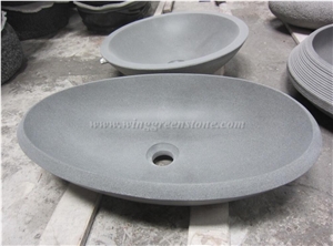 China Grey Bathroom Sink, Oval Wash Basin, Honed Mat Grey Granite Oval Basin, Winggreen Stone