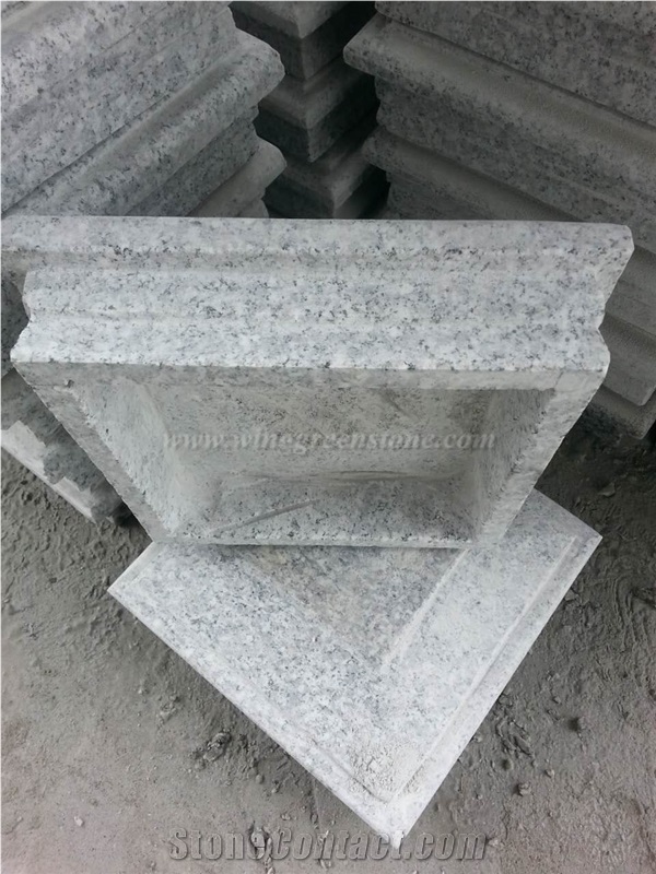 China Light Grey Granite Caps, Granite Pillar Caps With/Without Bottom Hole, Winggreen Stone