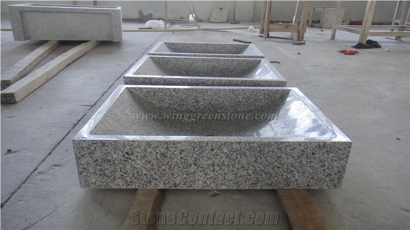 Light Grey Granite Basin, China Cheap Granite Bathroom Basin, Square Wash Sinks, Rectangle Basins, Winggreen Stone