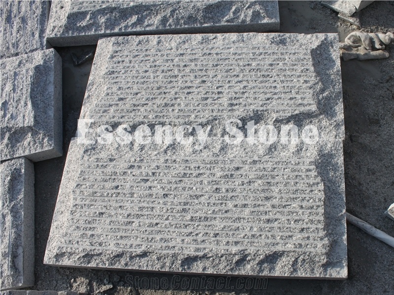 China Light Grey Granite Natural Split Mushroom Stone with Groove Channel,G640 Binaco Sardo White Granite Building Stone for Wall Cladding