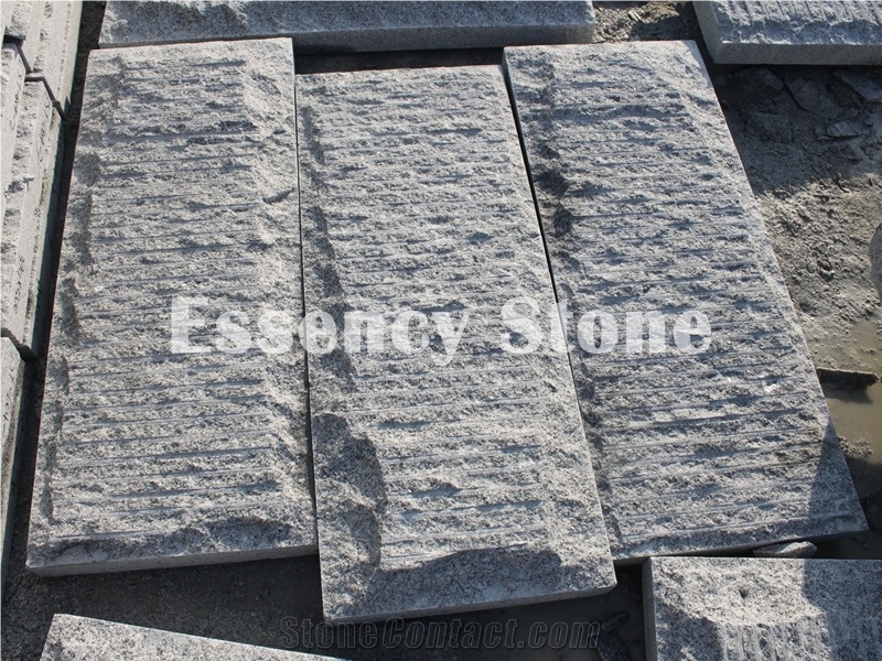China Light Grey Granite Natural Split Mushroom Stone with Groove Channel,G640 Binaco Sardo White Granite Building Stone for Wall Cladding