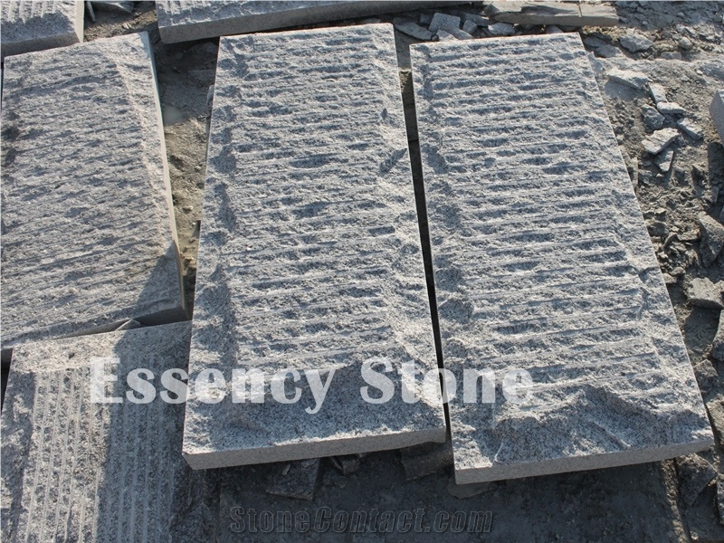 China Light Grey Granite Natural Split Mushroom Stone with Groove Channel,G640 Binaco Sardo White Granite Building Stone for Wall Cladding