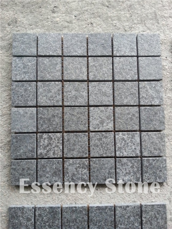 Flamed G684 Black Basalt Granite Paving Stone with Mesh