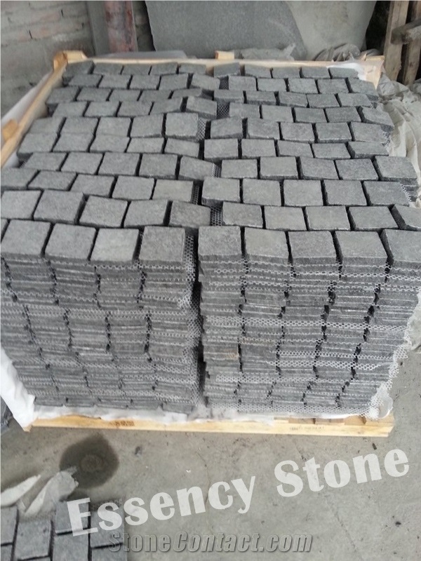 Flamed G684 Black Basalt Granite Paving Stone with Mesh