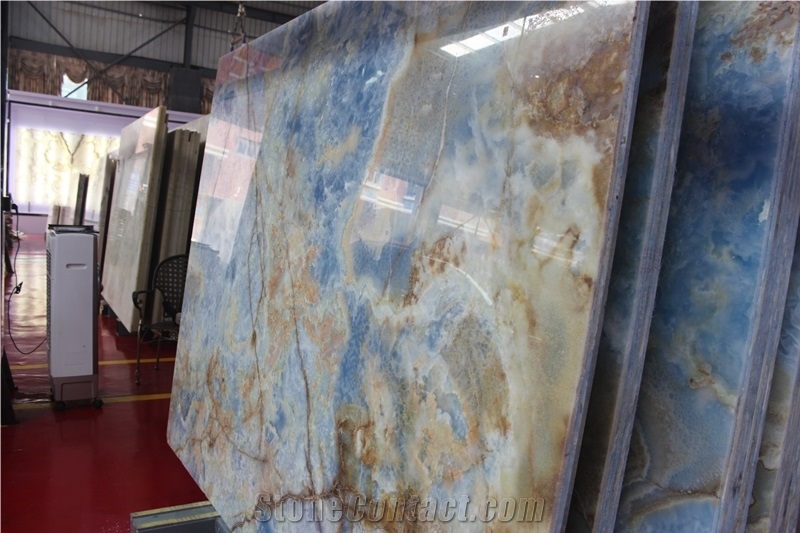 Golden Blue Onyx, Blue Onyx Slabs, Blue Onyx Polished Slabs for Walling and Flooring