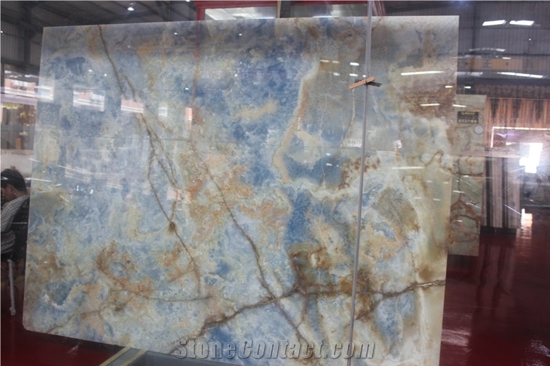 Golden Blue Onyx, Blue Onyx Slabs, Blue Onyx Polished Slabs for Walling and Flooring