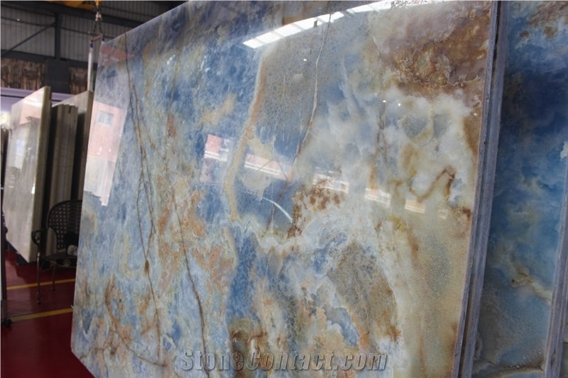Golden Blue Onyx, Blue Onyx Slabs, Blue Onyx Polished Slabs for Walling and Flooring