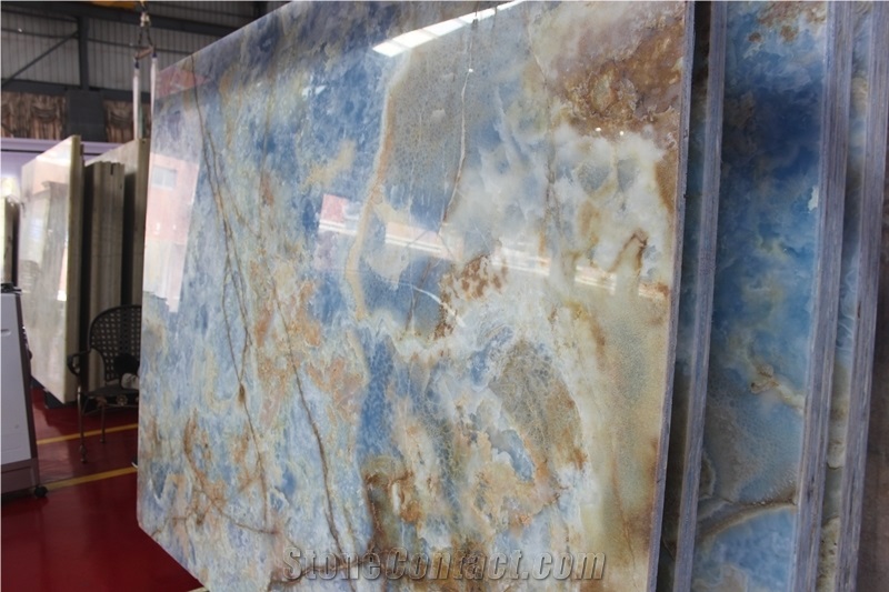 Golden Blue Onyx, Blue Onyx Slabs, Blue Onyx Polished Slabs for Walling and Flooring