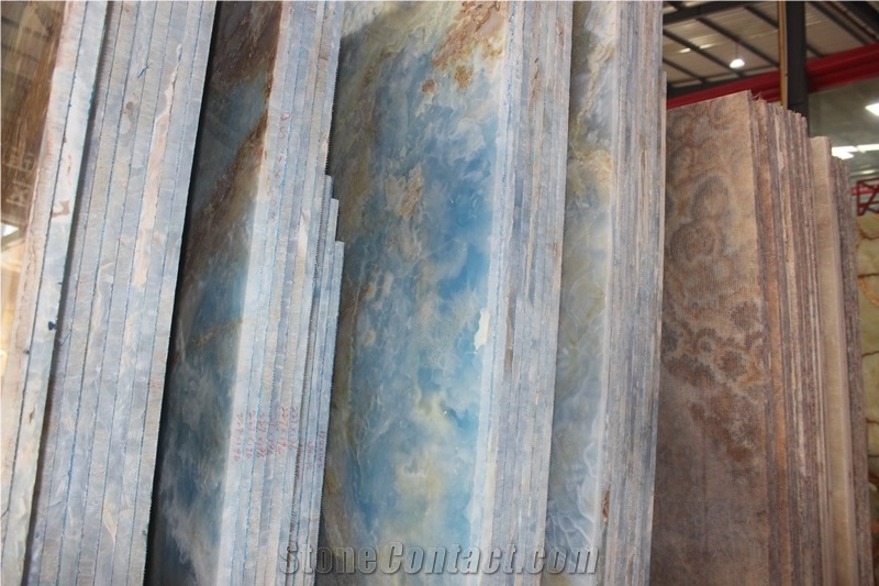 Golden Blue Onyx, Blue Onyx Slabs, Blue Onyx Polished Slabs for Walling and Flooring