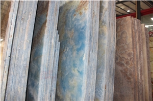 Golden Blue Onyx, Blue Onyx Slabs, Blue Onyx Polished Slabs for Walling and Flooring