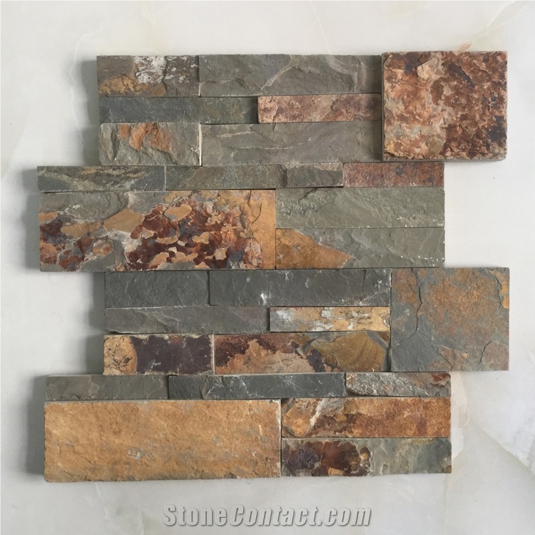On Sale China Rusty Brown Slate Cultured Stone, Wall Cladding, Stacked Stone Veneer Clearance, Manufactured Stone Veneer