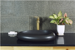 China Black Mongolian Black Basalt Polished Washbasin, Sink, Bathroom Sink, Top