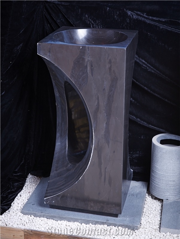 China Black Polished Granite Washbasin, Sink, Bathroom Sink, Pedestal Basin
