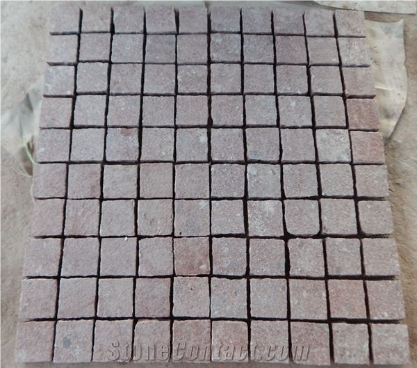 G666 China Red Porphyry Meshmounted Cube Stone Paver Sets Driveway Paving Courtyard Road Pavers